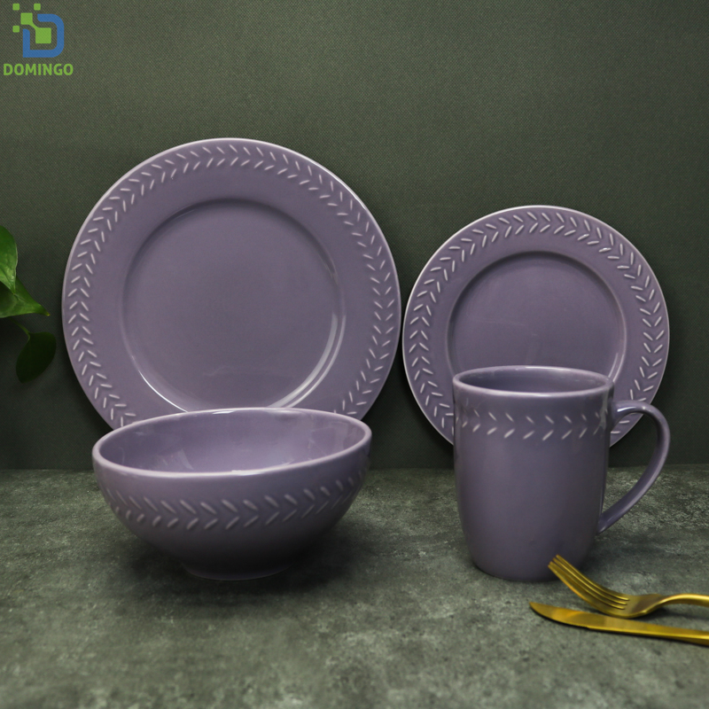 Hot Sale Wholesale Porcelain Cups New Product Kitchenware 16pcs Embossed Ceramic Tableware