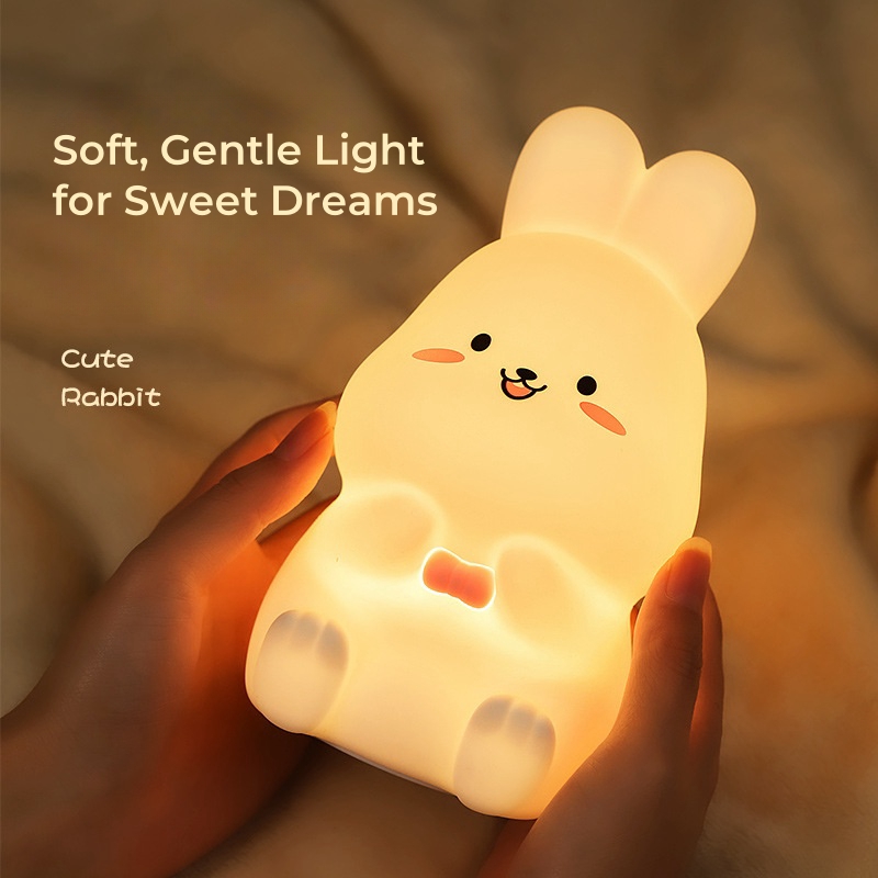 Cute Bunny Night Light for Kids - Rabbit Lamp with 8 Color Modes USB Rechargeable for Gifts