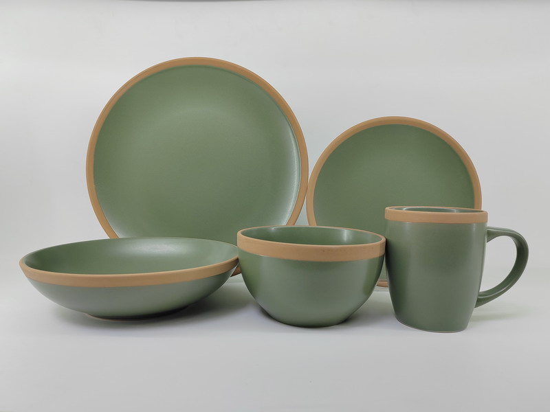 NEW 16pcs Stonewqare Color glazed Dinner Set With Golden Rim