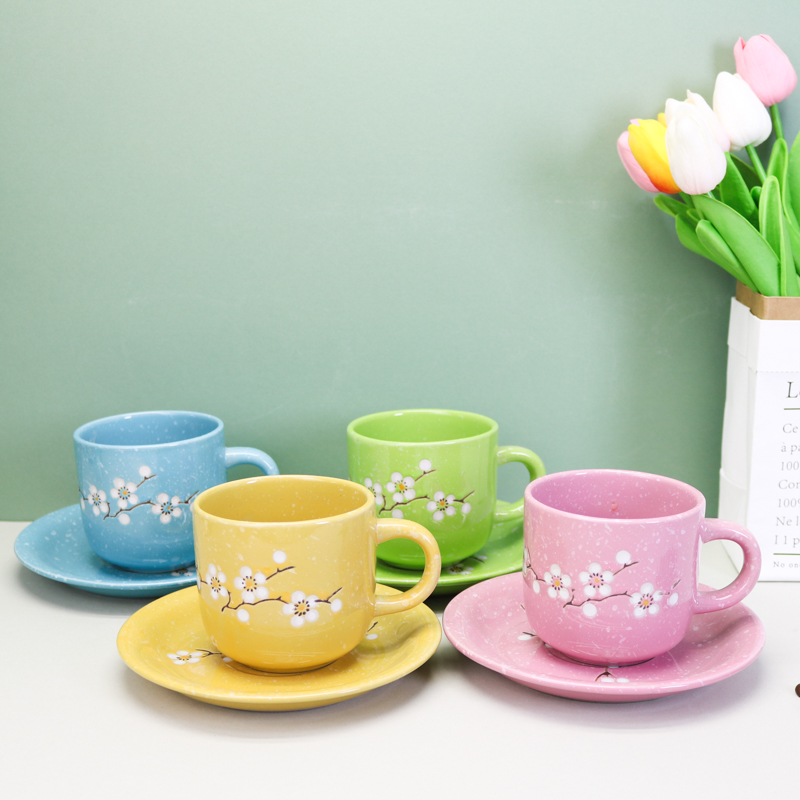 Colorful Hand Paint Cheap Cup And Saucer Dinner Set With Flower Decal