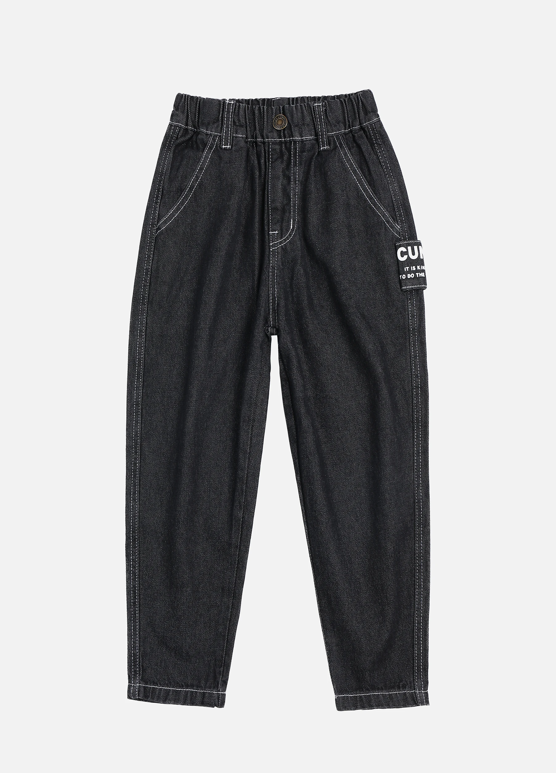 Boys' Zip Fly Button Closure Plain Slim Fit Jeans