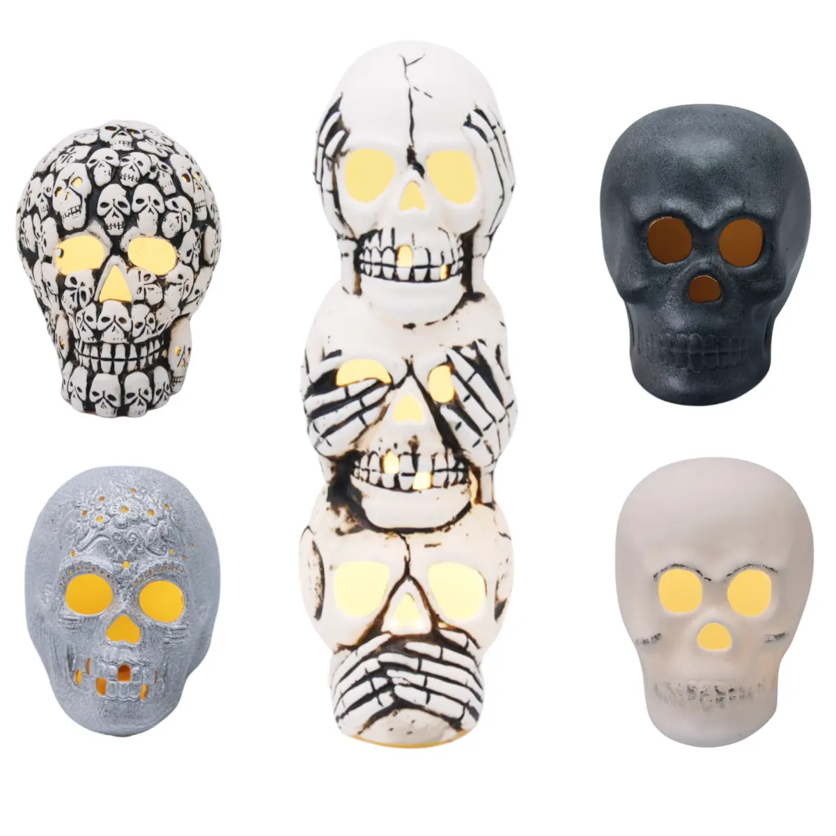 Halloween Day of the Dead Ghost Pendant Craft Unique Safety Ceramic Decor LED Lights Factory