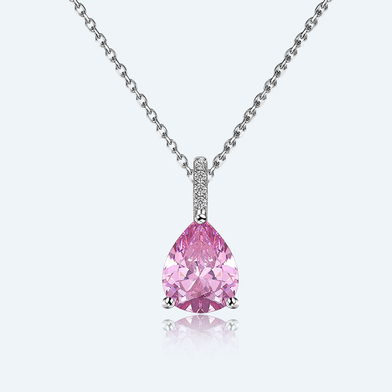 Pink diamond sterling silver pendant pink crystal set chain fashion accessory necklace