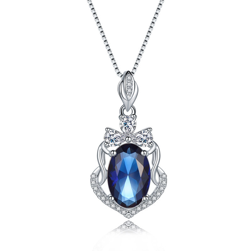 Sterling silver EuropeAn-American style inlaid blue jade pendant necklace