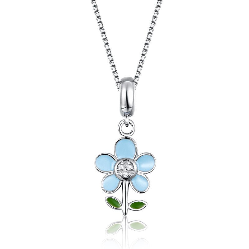 S925 Sterling silver simple flower drop glue Korean enamel necklace pendant
