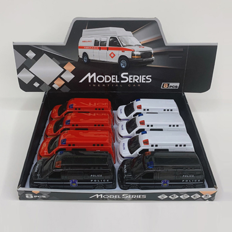 Friction power car model Public security fire truck special police car, 3-color mix (8 pieces/box)