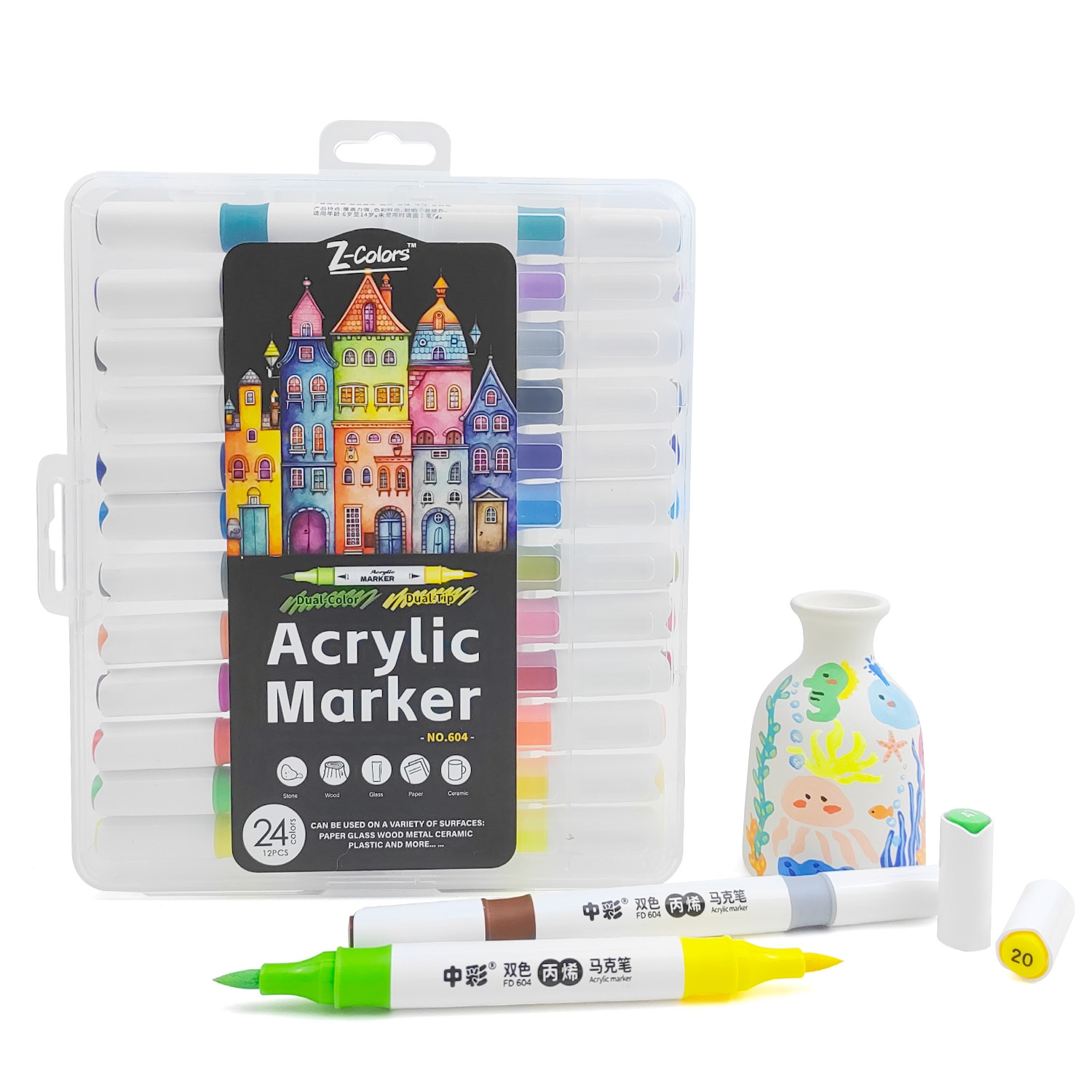 604 Dual Tip Dual Colors Acrylic Marker