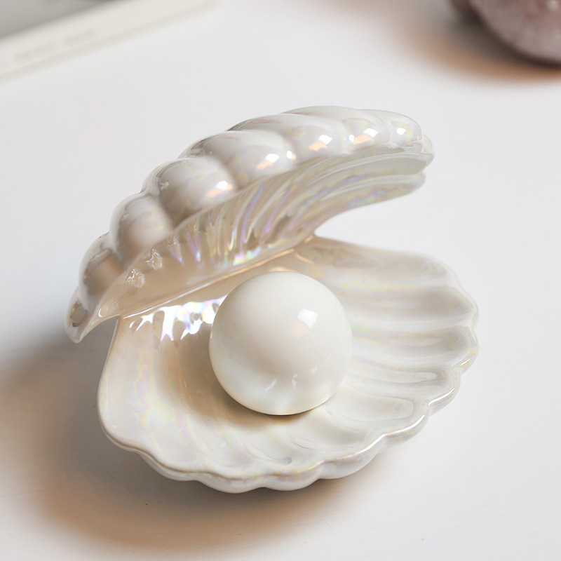 Shell Pearl Nightlight LED Ceramics Desktop Lamp for Bedroom Home Decor White