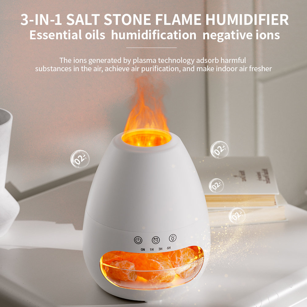 Factory Direct Sale 200ml Salt Stone Flame Aroma Diffuser Air Essential Oil Ultrasonic Humidifier