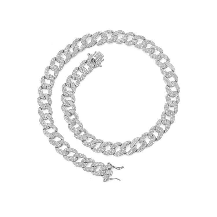 Fashion trend Hip Cuba cold wind full diamond punk unisex necklace