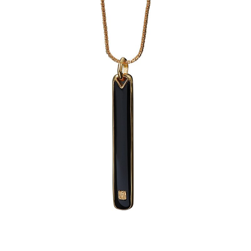 S925 Silver Natural Obsidian Energy Vertical Bar Punk retro long couple necklace for men and women