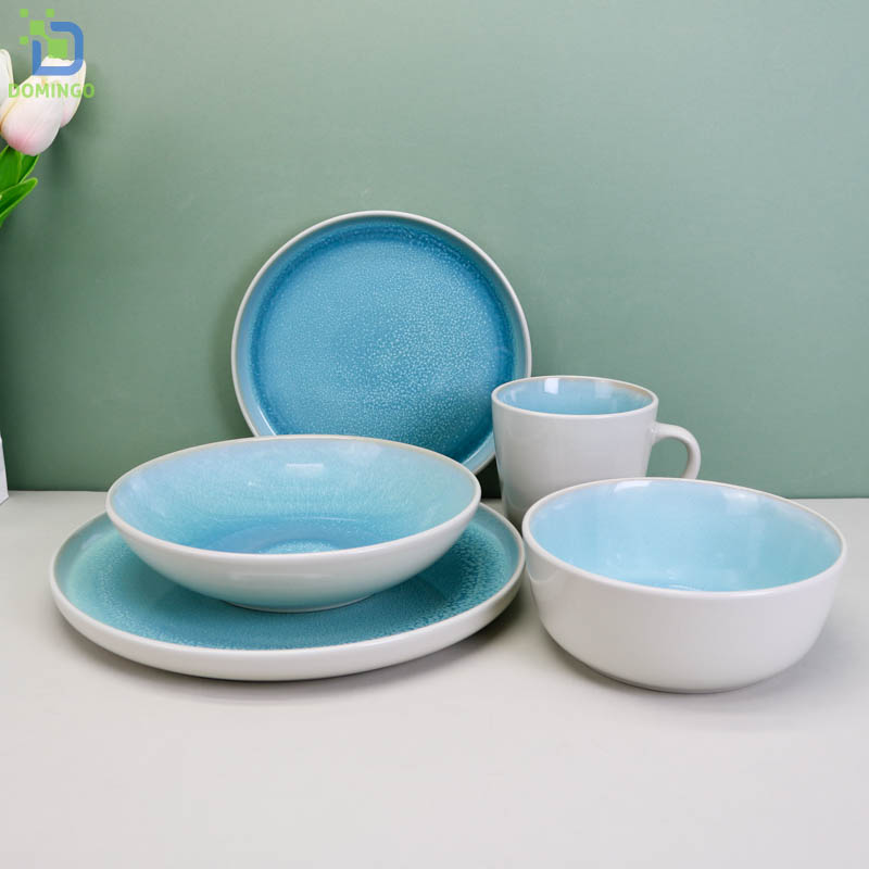 morden bule 20pcs dinnerware set glazed stoneware for supermarket restaurant