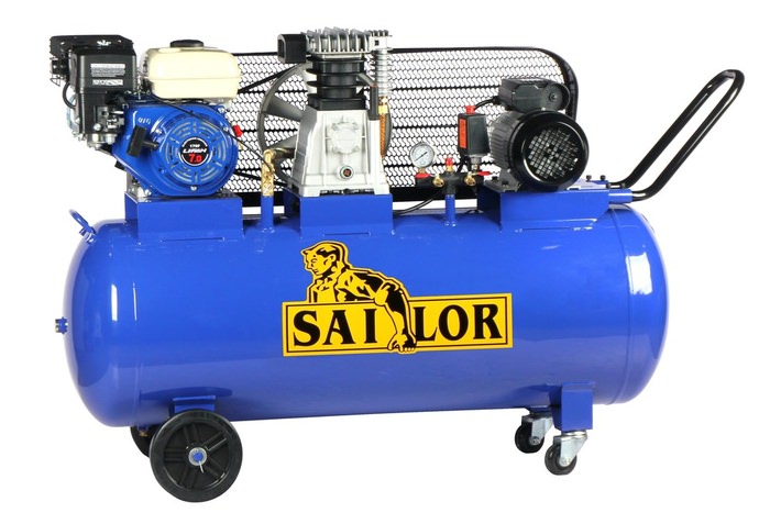 GAS2065TWEU 7.0HP 4.0HP Professional Air Compressor Belt Drive Gasline Motor Two Power Source
