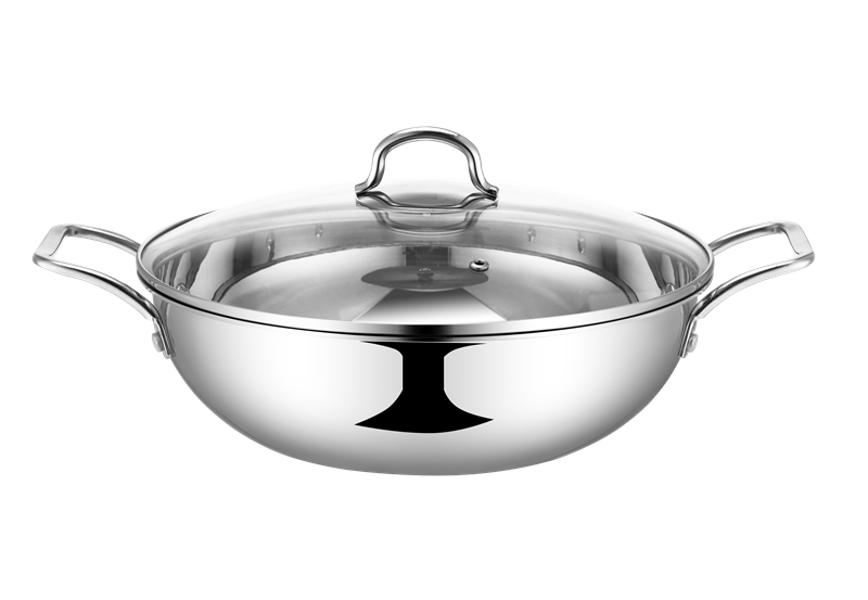 tri-ply steel non-stick wok wok Manufacturer High Quality Tri Ply 304 Stainless Steel Frypan