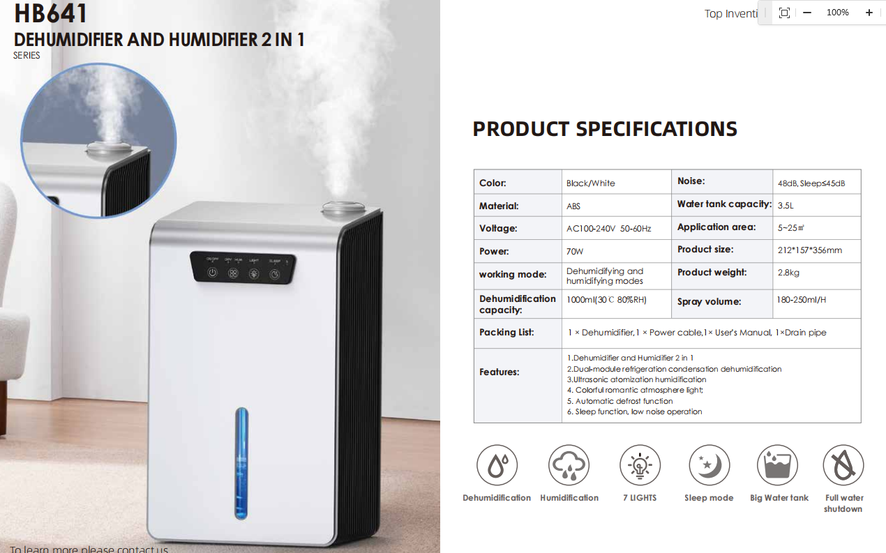 Humidifier and Dehumidifier 2 in 1 unit