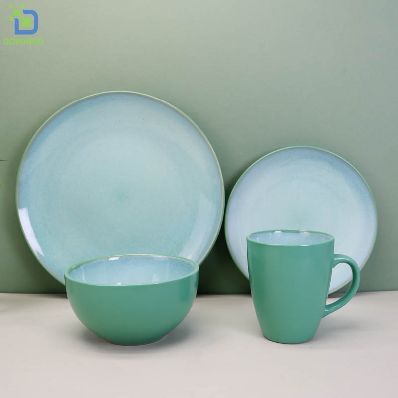 Reactive Glaze Dinner Set Dinnerware Sets Green Bowl Plate cup Ceramic Stoneware