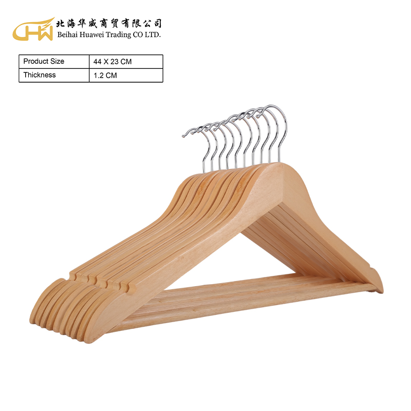 Wooden hangers Chrome plated metal hook ,Non-slip PVC tube, Round bar,U notches,Straight