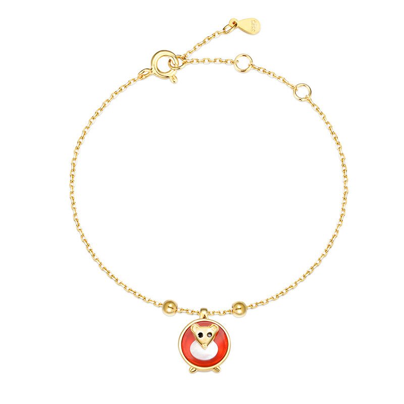 S925 sterling silver plated gold Mouse Zodiac year red agate bracelet