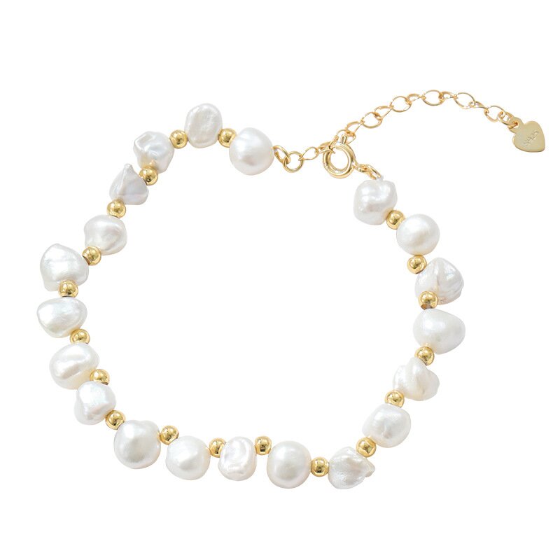 S925 Sterling Silver Natural Baroque Pearl simple vintage French bracelet