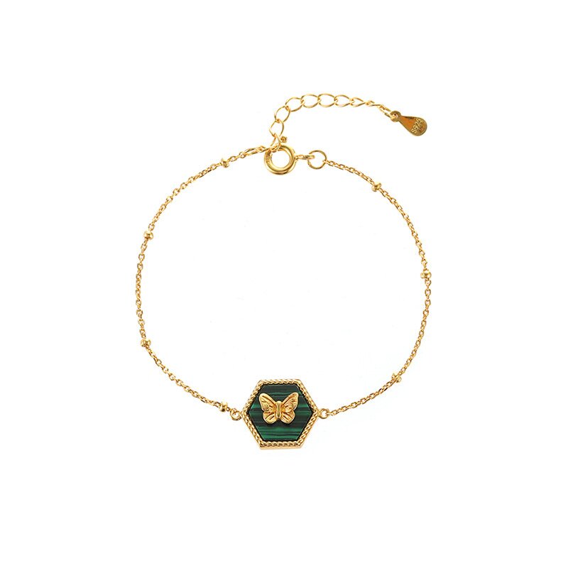 S925 Sterling silver ins niche design malachite butterfly bracelet