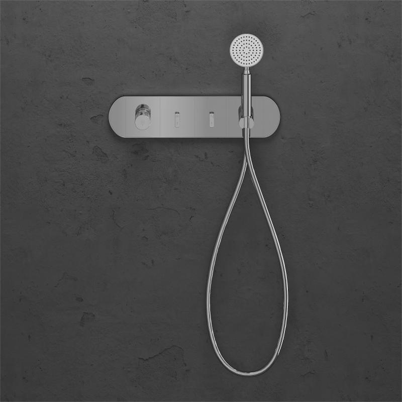 FLOVA Thermostatic shower mixer with 3 GoSlide control buttons and bottom outlet
