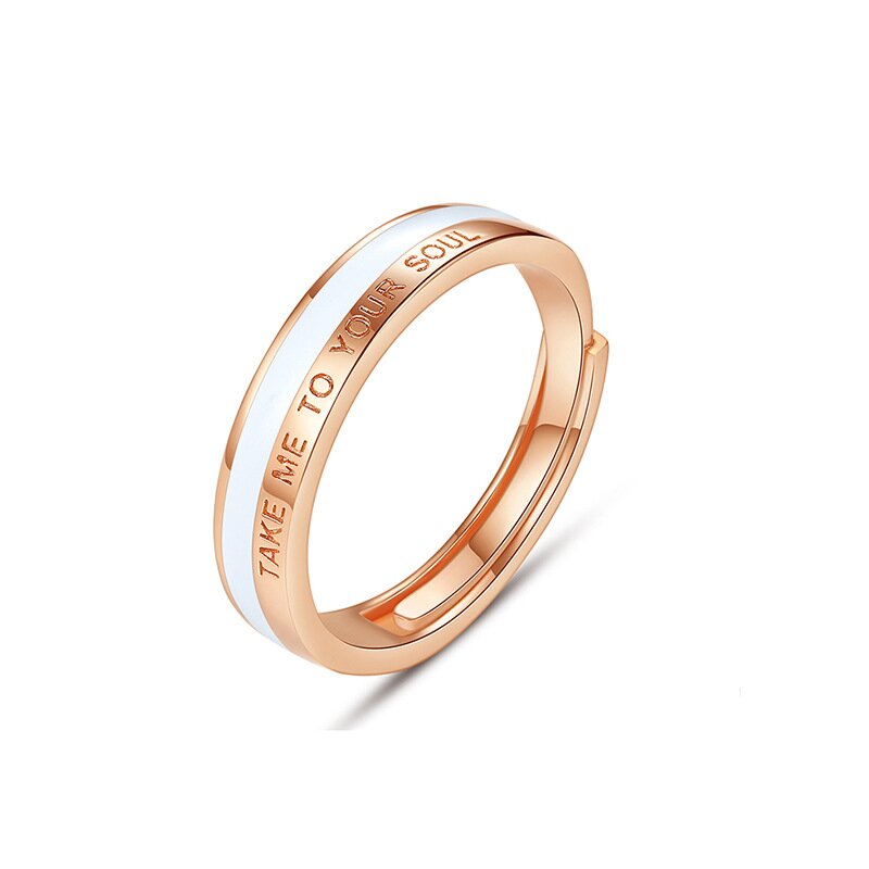 S925 Sterling silver women's plain circle Korean drip lettering adjustable couple ring
