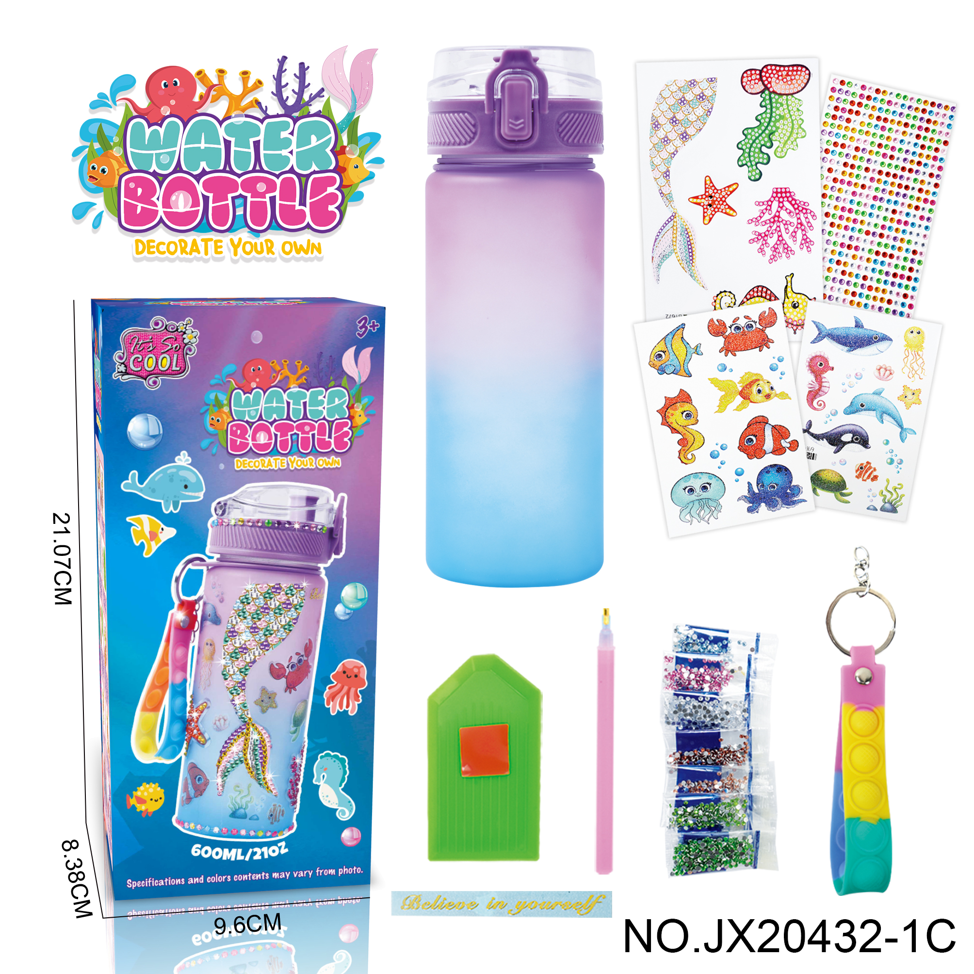 DIY Stick diamond purple blue gradient water bottle - Mermaid