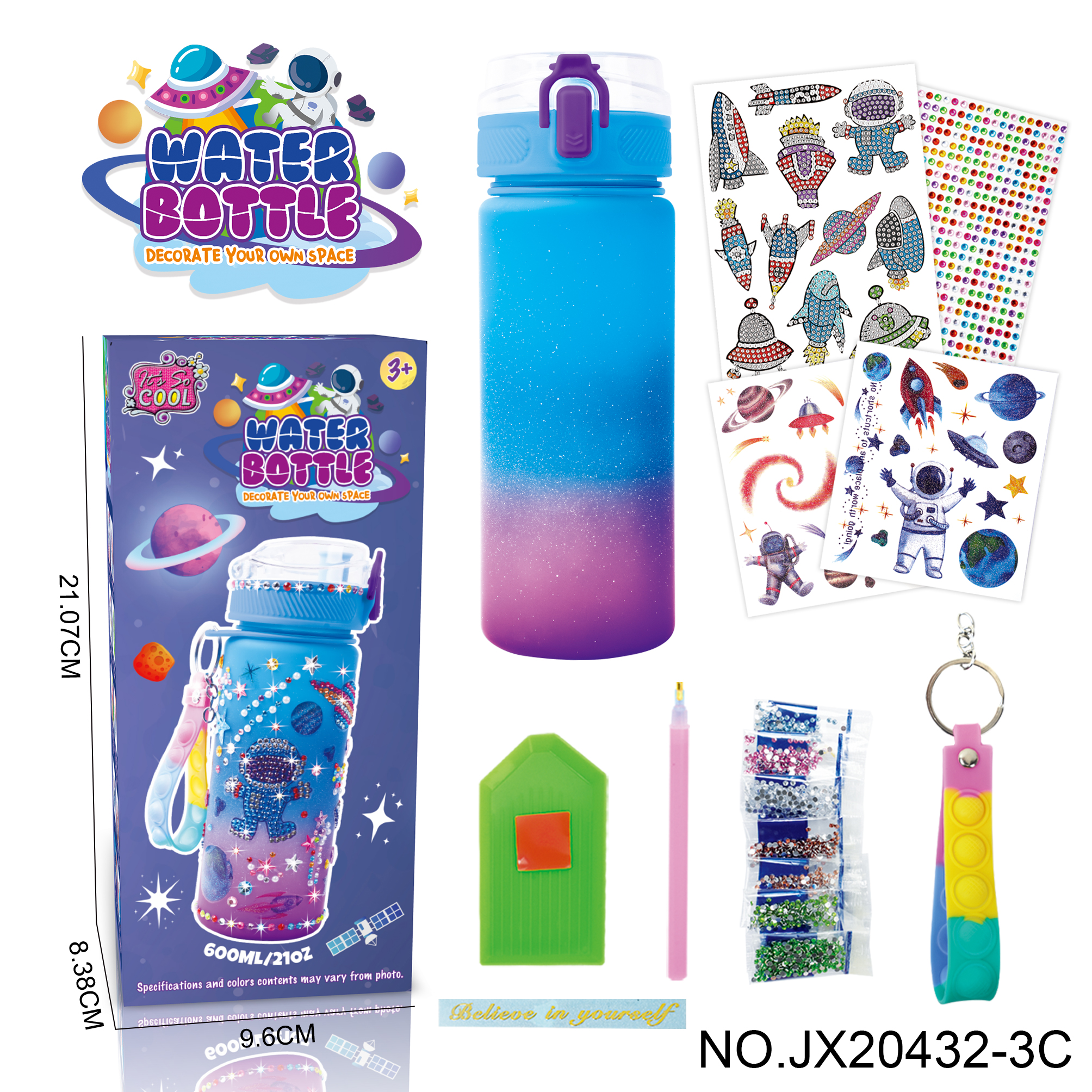 DIY stick diamond gradient water bottle - Space