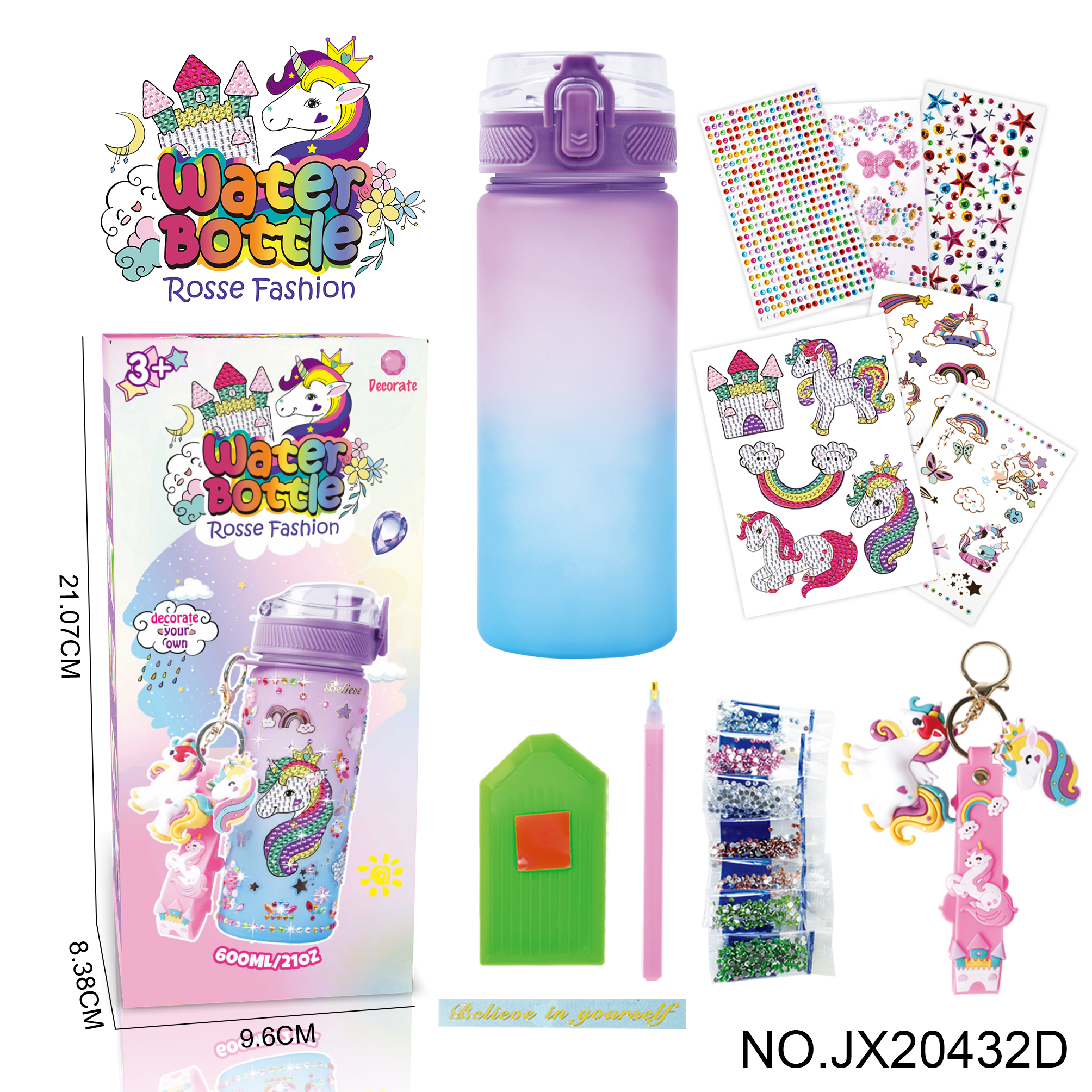 Upgraded version: DIY Stick diamond purple blue gradient water bottle - Unicorn