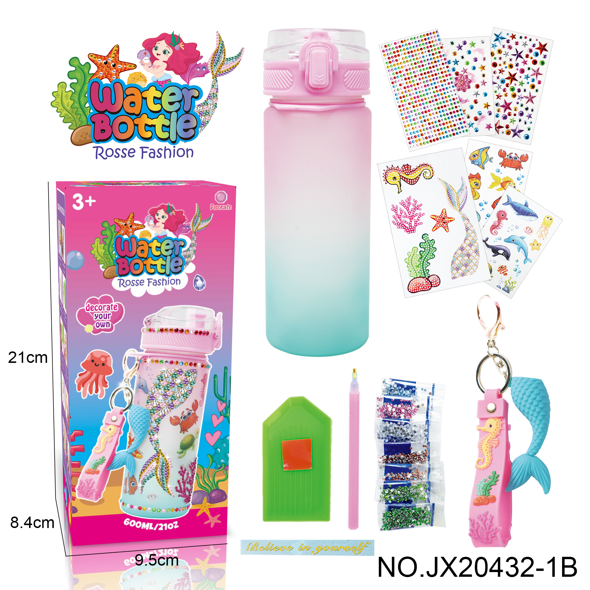 Upgraded version: DIY Stick diamond Pink Green gradient water bottle - Mermaid