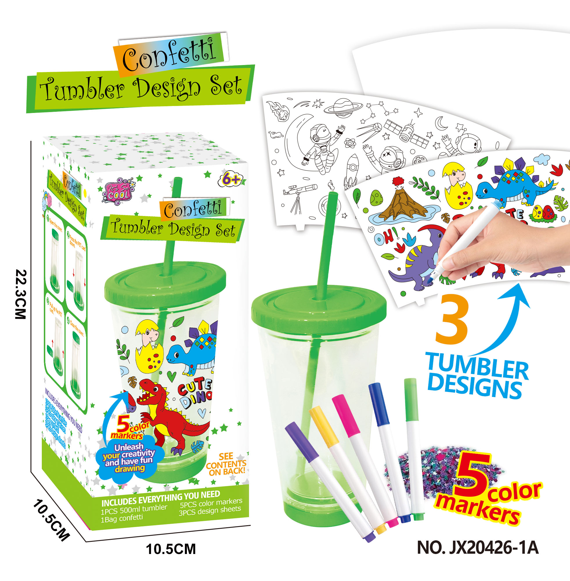 DIY Graffiti Green Double sippy Cup - Dinosaur/Astronaut series