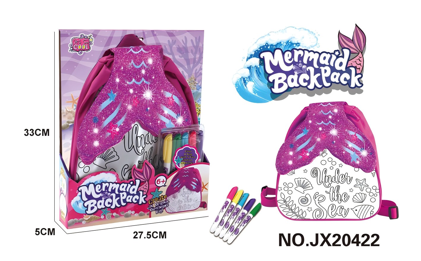 Mermaid -DIY Painted Watercolor Backpack (5 color washable Pen)