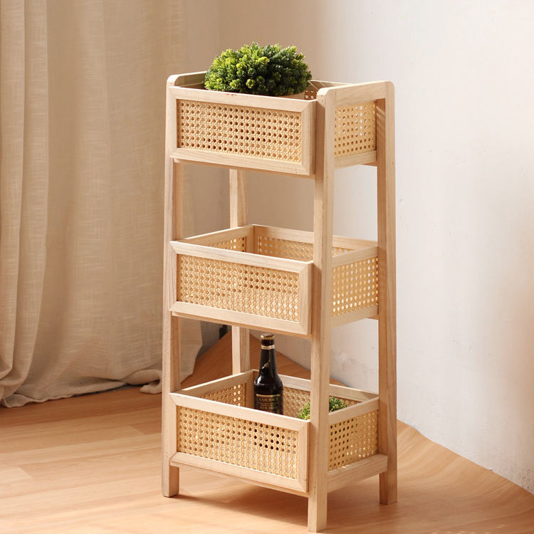 Rattan shelves Wood Organizer Storage Shelves