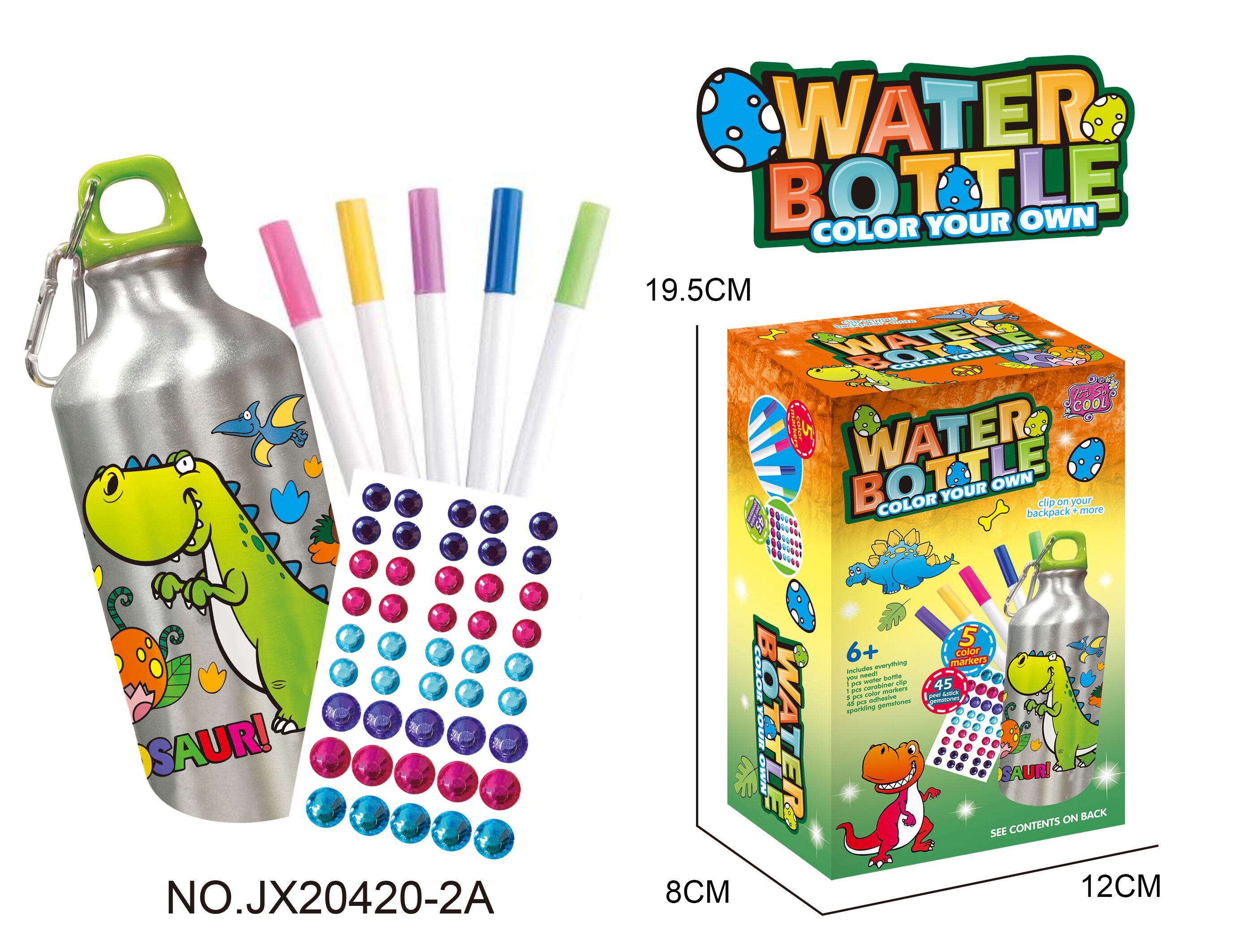 DIY Dinosaur Doodle Water Bottle (500ML 5-color watercolor pen)