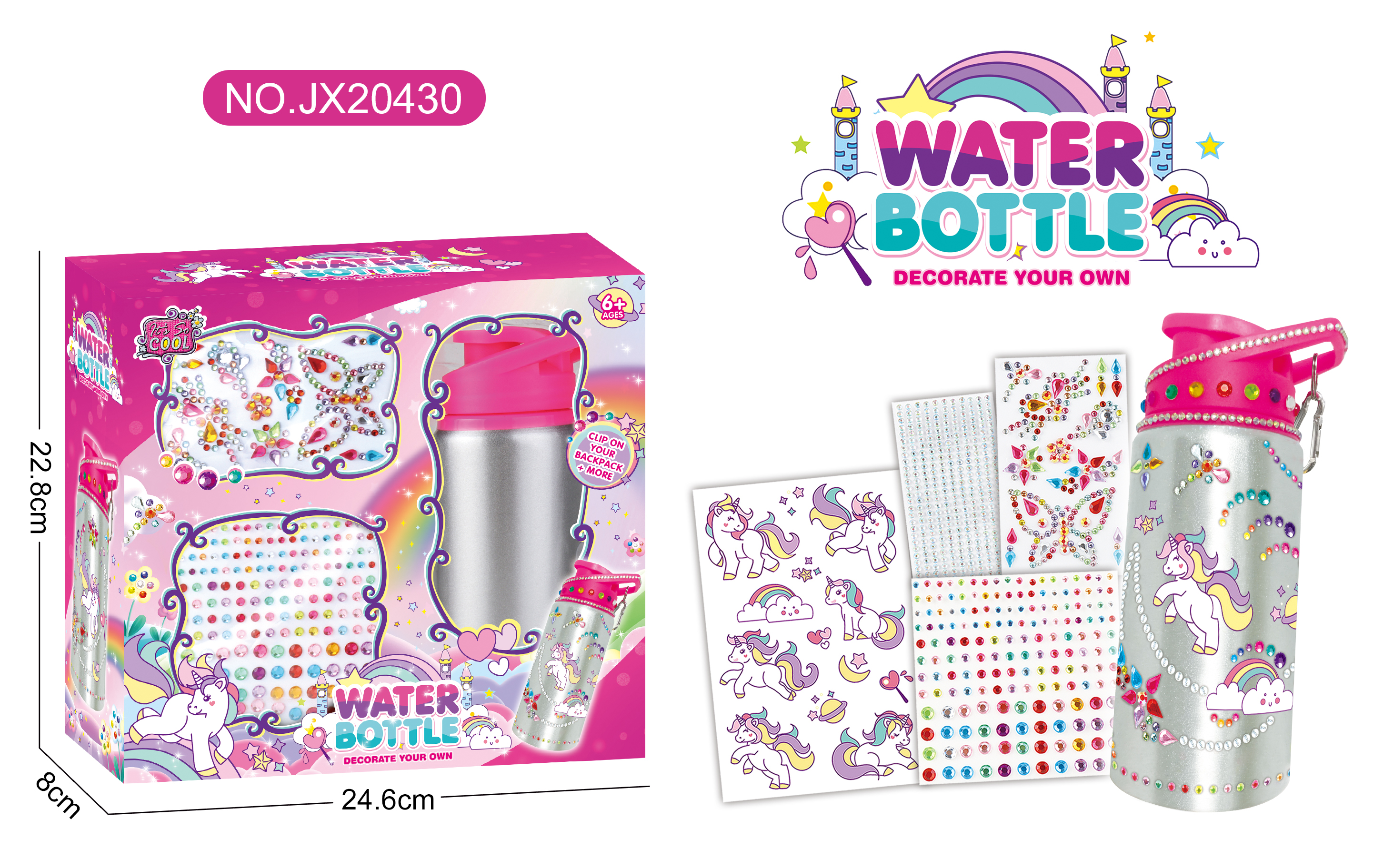 DIY Diamond Sticker Bottle - Unicorn (500ML,3 pieces of diamond sticker,1 piece of scratch sticker)