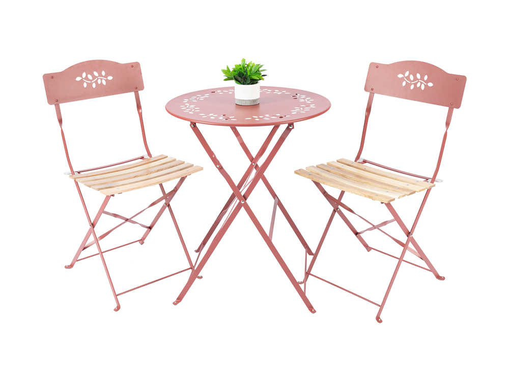 3pcs of Foldable Outdoor Set Round Table and Slat Chairs