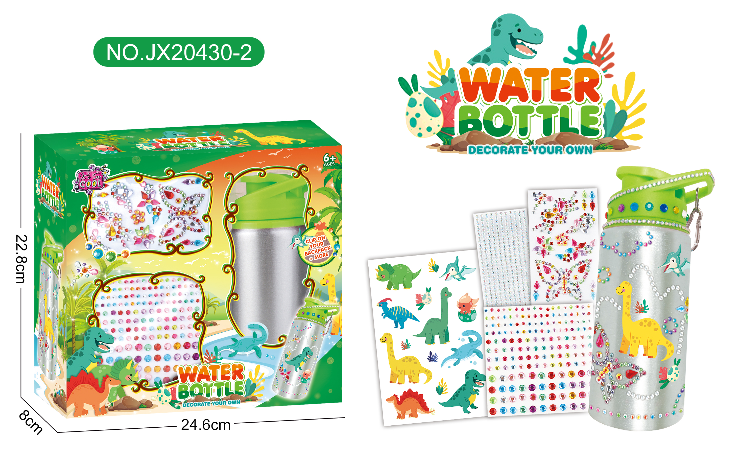 DIY stick diamond water bottle - Dinosaur