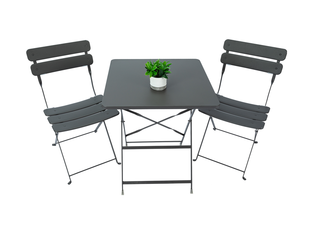 Foldable Outdoor Set Round Table and Slat Chairs