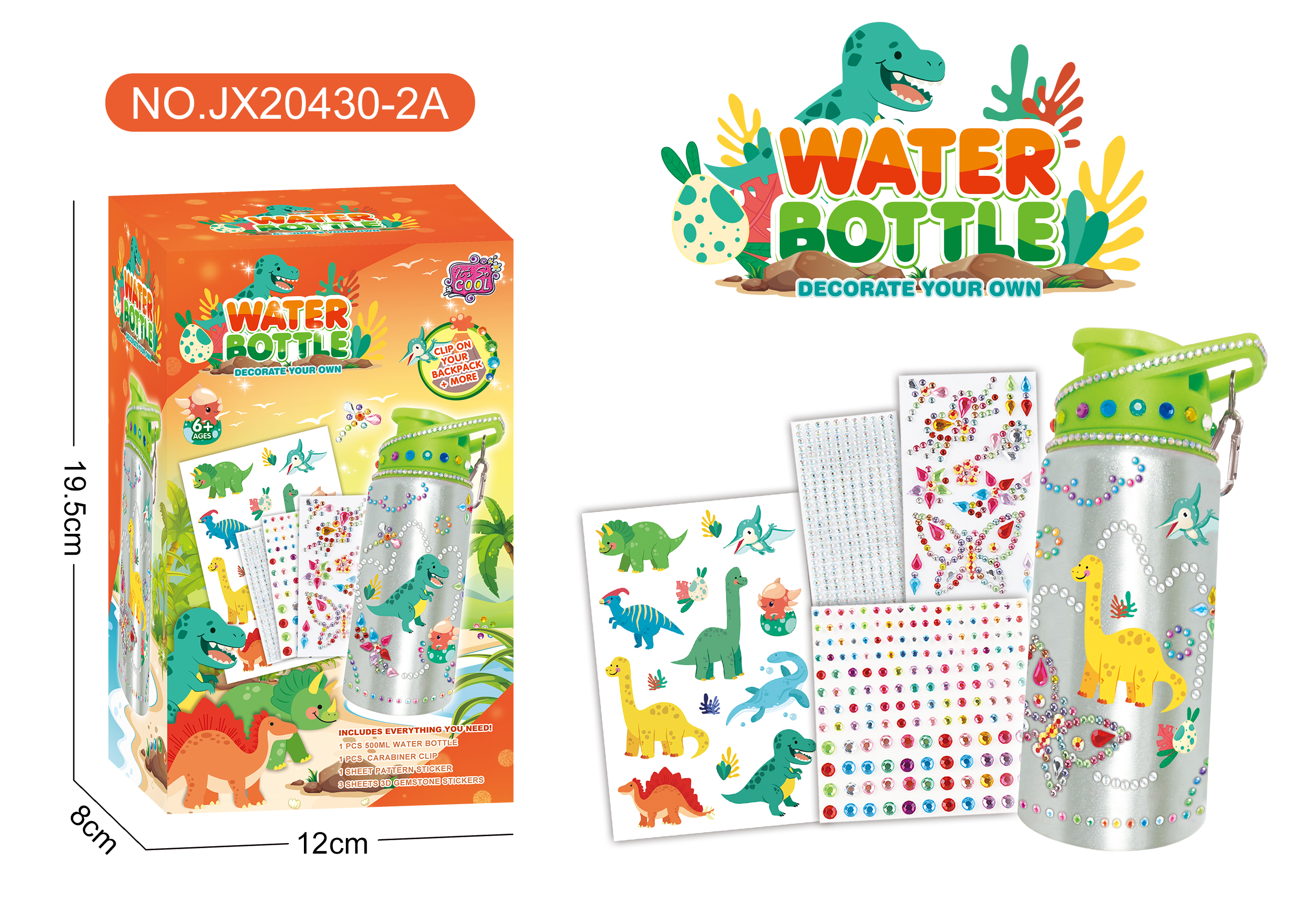 DIY stick diamond water bottle - Dinosaur