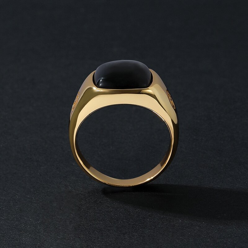 Sterling silver malachite simple European and American luxury men's retro ring