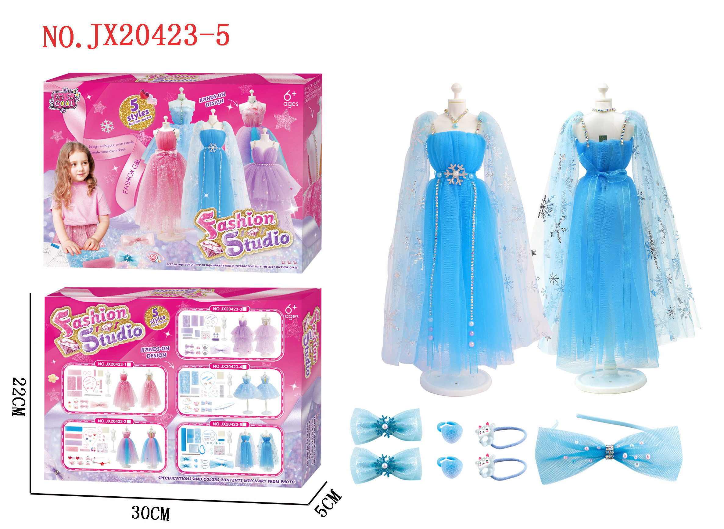 DIY Puzzle handmade clothing design + exquisite accessories for kids creative girls Play house blue