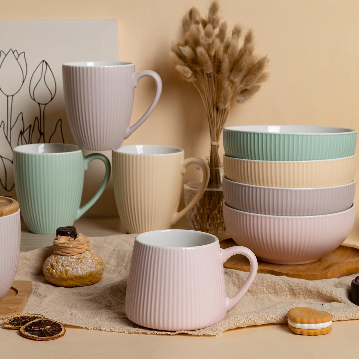 Coffee mug with embossed line new bone china