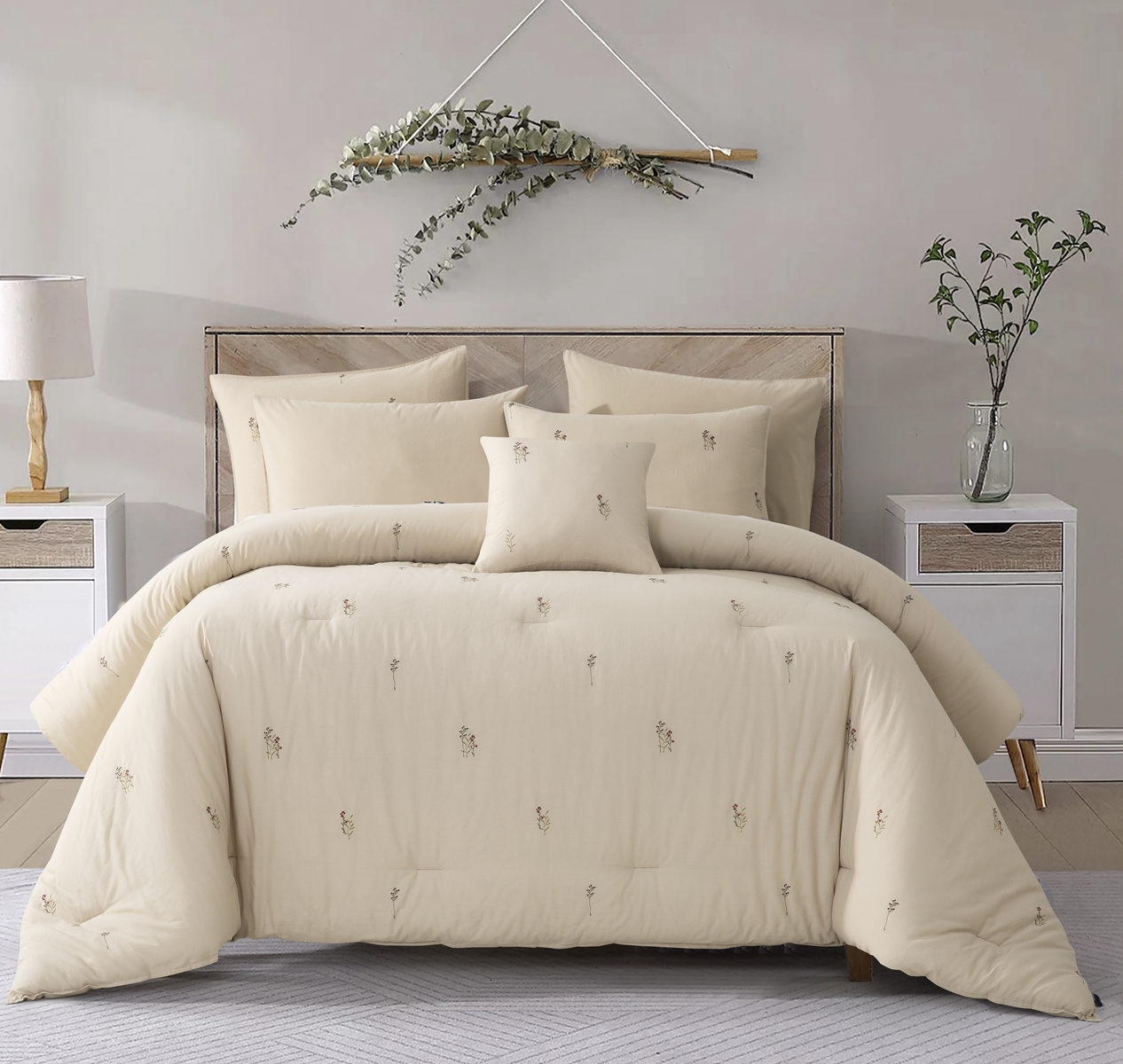 100% Washed Cotton Embroidery Comforter 7pc Set