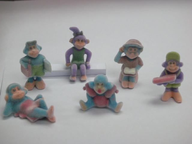 PVC Solid Colors Monkey W/Painting, 6 Asst - Flock