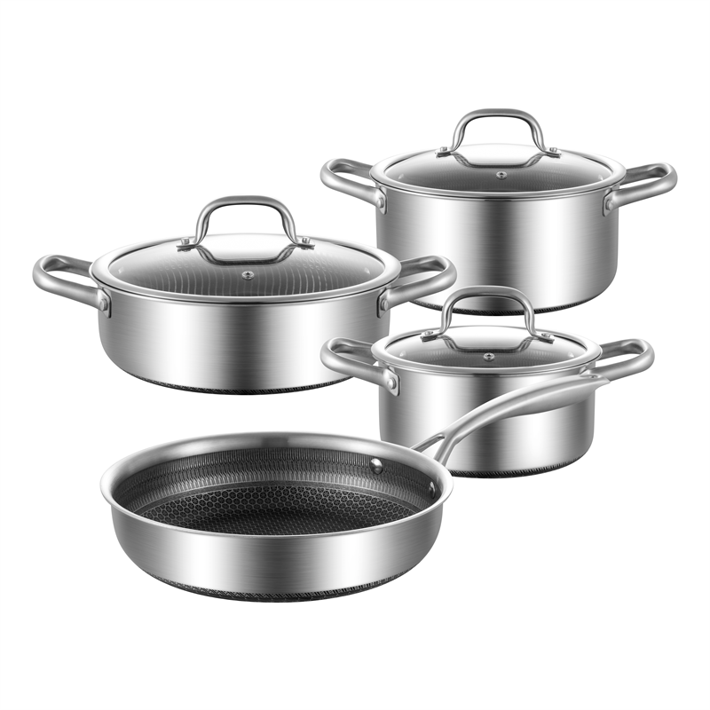 Tri Ply 304 Stainless Steel Non Stick Coating Honeycomb cookware set Frypan casserole sacucepan