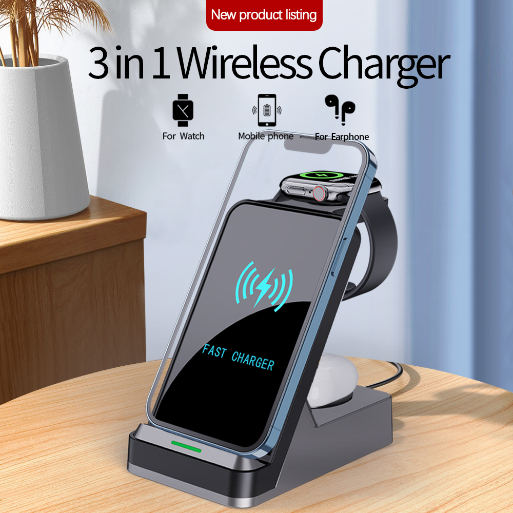 Customizable Luminou Logo 3 in 1 Fast Charging Multifunctional 15w wireless Charger For iphone Watch