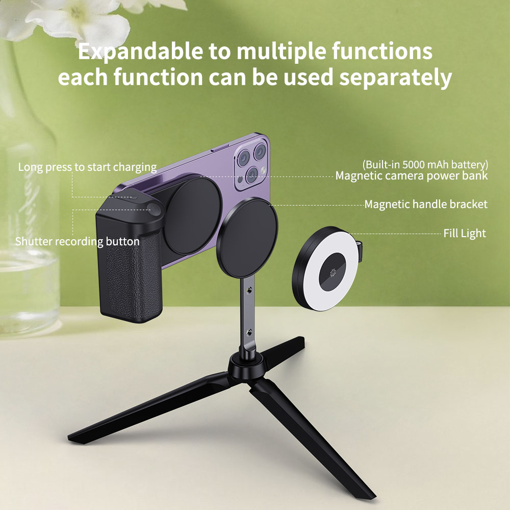 Power Bank Selfie Booster Handle Grip Shoot Phone Magnetic Charger Multifunction Camera Stabilizer