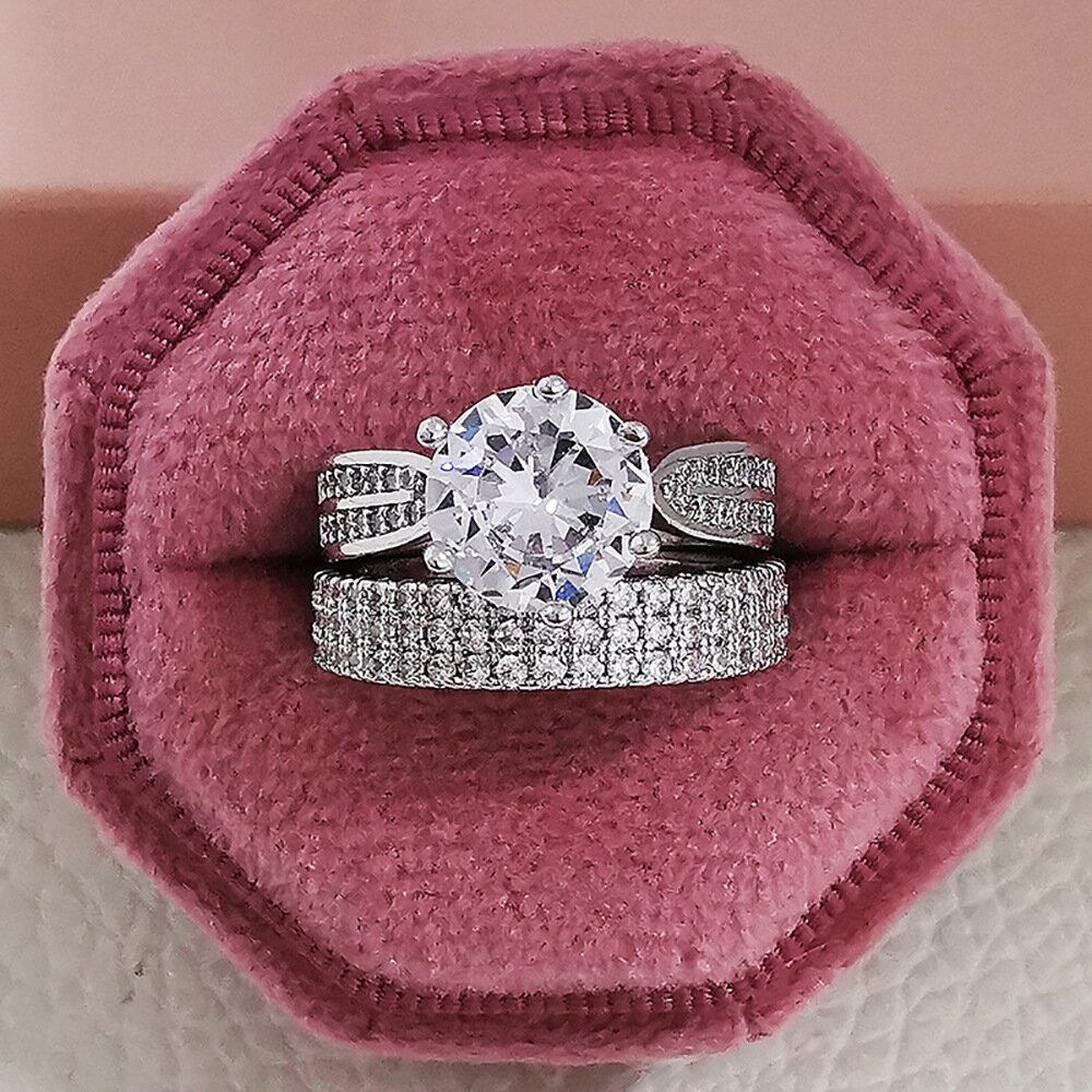 Luxury round geometric premium women's combination ring