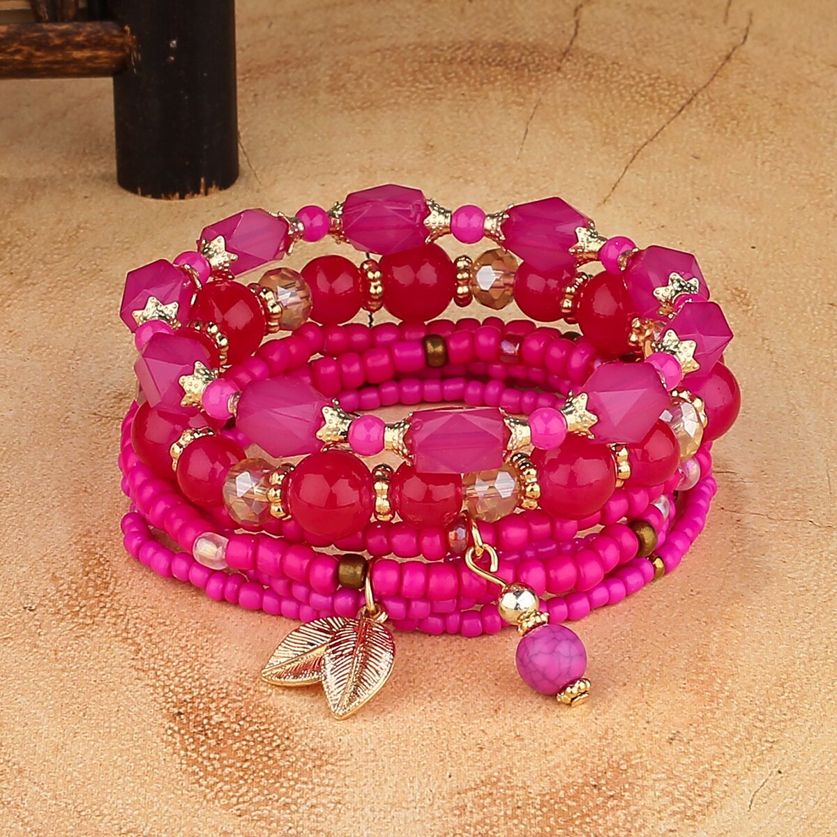 Bead frosted rice bead glass bead leaf bracelet