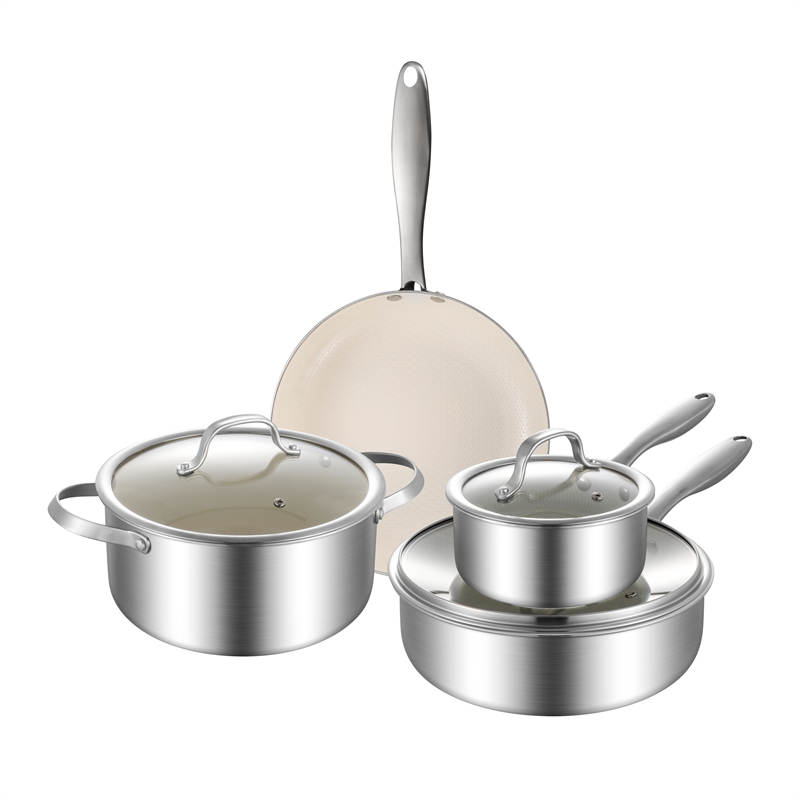 Tri Ply 304 Stainless Steel Non Stick Coating Honeycomb cookware set Frypan casserole sacucepan